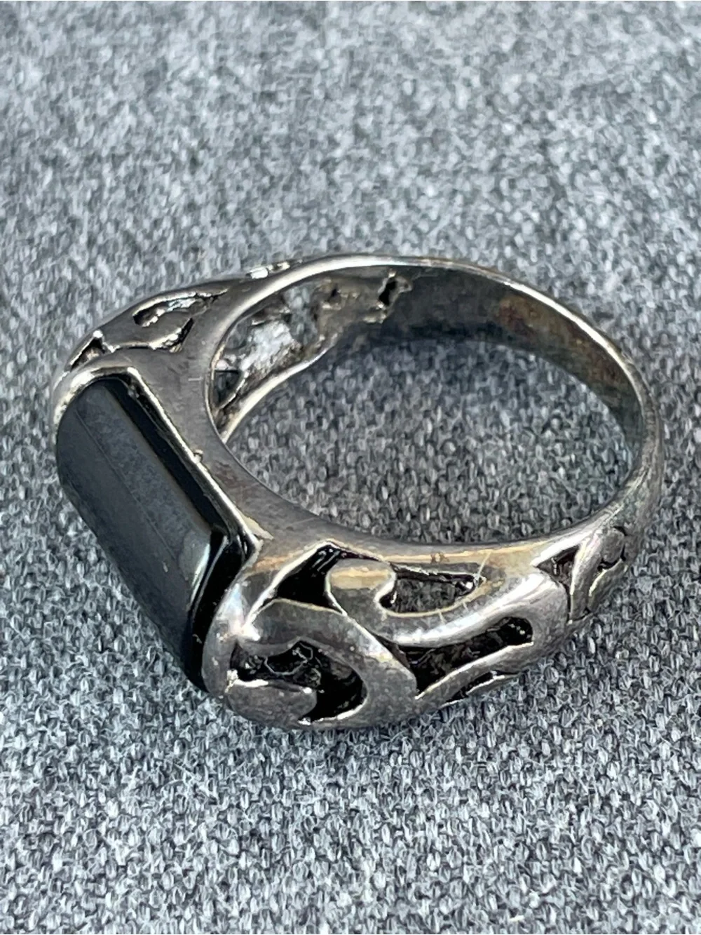 Vintage Premier Designs Black Onyx Silver Plate Ring Size 5 1/2